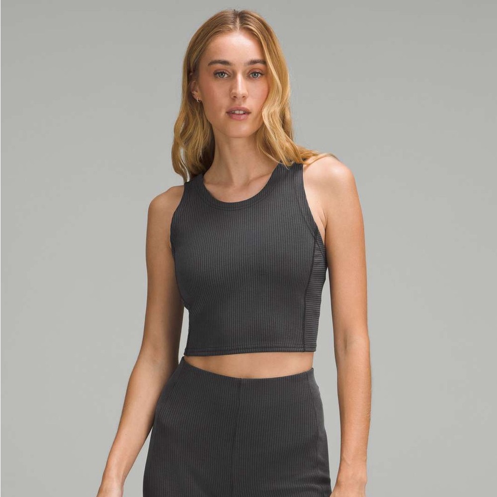 Lululemon Top Softstreme Cropped Black Ribbed Tank